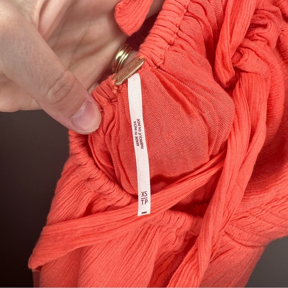 Free People Perfect Day V Neck Smocked Mini Dress Balloon Sleeve XS Watermelon - Picture 8 of 11